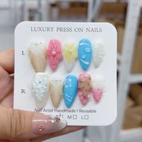 Ongles en amande européens et américains 3D sculptés en trois dimensions, style « Hot Girl », faits à la main, à porter