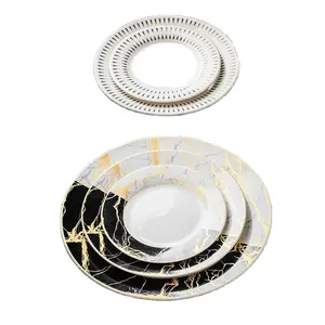 SYL Luxury Gold Marble Plate for Wedding Decoration Party Storage Tray Set Dinnerware Bone China ceramic plate set nordic