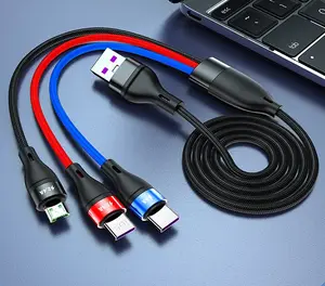 1.2M Multi Port 5A USB Tipe C Ponsel Android V8 Mikro Multi Warna Nilon Dikepang Cepat Pengisian 3 In 1 Kabel USB