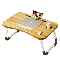 Bureau d'ordinateur portable avec pieds pliables et fente pour tasse Plateau de lit portable pour ordinateur portable Support pour ordinateur portable Support de lecture