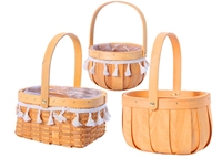 Panier de rangement multifonctionnel en bois naturel tressé à la main, design varié, pour fleurs et emballages cadeaux - Vente en gros