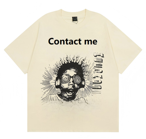 T-shirt da <span class=keywords><strong>uomo</strong></span> casual in cotone 100% lavorato a maglia a maniche corte, stampa <span class=keywords><strong>vintage</strong></span> Hell Star 1.1, vestibilità ampia, 260 grammi, magliette Hell Star - Product Image 2