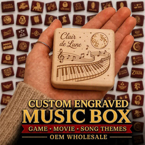 Boîte à musique classique en bois Clair de <span class=keywords><strong>Lune</strong></span>, Sankyo à remonter, gravée en érable, motif Clair de <span class=keywords><strong>Lune</strong></span> Debussy, cadeau pour elle, vente en gros OEM - Product Image 1
