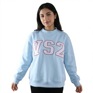 VS2 SKY BLUE Sweat à capuche zippé d'hiver 100% Coton Vintage Style urbain avec broderie appliquée blanche et imprimé lettres sur le devant Automne - Product Image 1