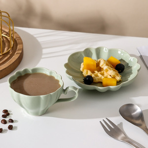 Nordic Afternoon Tea <b>Milk</b> Coffee Cup and Saucer Cute Simple Solid Color Ceramic Cup for Office and Outdoor - Product Image 3