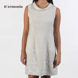 Vestido de lino de Color liso sin mangas cuello redondo - Product Image 4