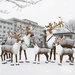 Renne en fibre de verre, grande taille, Sculpture d'animaux en vrac, décorations de fêtes et de noël