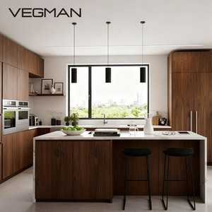 Modular Melamine Kitchen Island Cabinets with Backsplash Eco-Friendly Plywood Doors Laminate Countertop Faucet Modern Design - Product Image 1