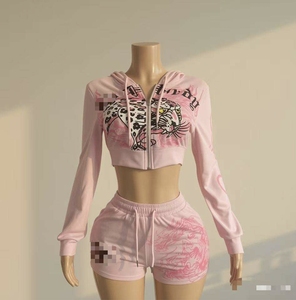 Completo da <span class=keywords><strong>donna</strong></span> 2 pezzi Cute Ed con stampa a lettere Hardy: Felpa con cappuccio e zip, top corto e gonna con coulisse - Product Image 2