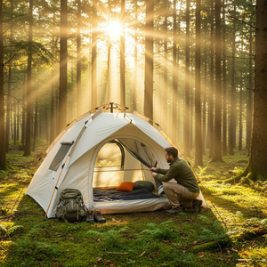 Tenda da Campeggio Impermeabile per 4 Persone, Doppio Strato, con Telaio Arancione per Campeggio in Foresta, Escursionismo e Avventura - Product Image 1