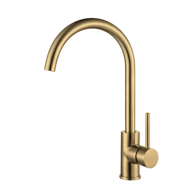 High quality watermark stainless steel 304 brushed gold swan neck kitchen mixer tap