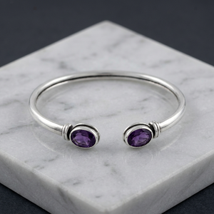 Art Palace 925 <b>Silver</b> Amethyst <b>Cuff</b> <b>Bracelet</b> Minimalist Design Bezel Setting Unisex Everyday Wear - Product Image 1