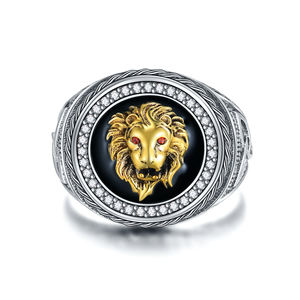 Bijoux animaux Bague en argent sterling 925 avec zircon cubique bicolore roi <span class=keywords><strong>lion</strong></span> pour hommes - Product Image 1