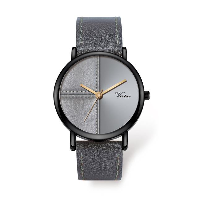 Virtue Top Luxury Leather Quartz Watch for Men and Women Fashion Simple Design with 38mm Dial Contrast Color