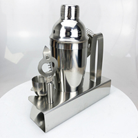 Ensemble de bar à cocktails réutilisable en acier inoxydable personnalisé de 7 pièces, capacité de 550 ml avec support métallique, accessoires modernes pour mélanger les boissons