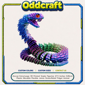 Figurine de serpent imprimée en 3D extra-large Jinccai, 47,5 pouces (120 cm), en plastique, articulations mobiles et flexibles, jouet anti-stress - Product Image 1