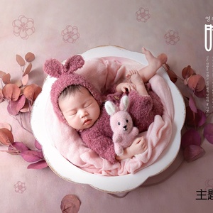 Chapeau de photographie pour nouveau-né doux Chapeau de lapin en tricot avec boucle pour bébé <span class=keywords><strong>fille</strong></span> et garçon <span class=keywords><strong>Bonnet</strong></span> pour animaux de tir <span class=keywords><strong>Bonnet</strong></span> extensible au crochet Accessoire de studio - Product Image 6