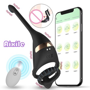 Anneau vibrant double avec télécommande APP, anneau de blocage de sperme à double stimulation, jouets sexuels anaux pour couples, masturbateur, machine sexuelle, godemiché vibrant - Product Image 1
