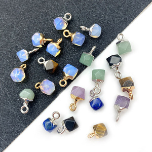 จี้หินธรรมชาติทรงเหลี่ยม |   จี้หินหุ้มโลหะสีทองและสีเงินสำหรับทำเครื่องประดับ DIY |   ราคาขายส่งจำนวนมาก - Product Image 3