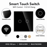 Interrupteur tactile Wi-Fi UE/UK, contrôle par application Tuya, panneau en verre intelligent pour la maison, 1, 2, 3 ou 4 gangs, rétroéclairage bleu, noir, blanc, gris, or