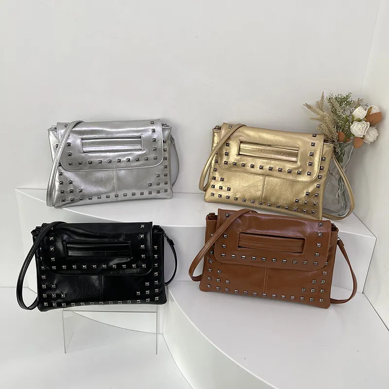 Bolso de mano de cuero sintético con bordado de diamantes para mujer, bolsa de mano de estilo moderno