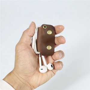 Wholesale Genuine <strong>Crazy</strong> Horse Leather Storage Holder <strong>Earphone</strong> Cable Holder Usb Charger Wire Cord Organizer Headphone Clip - Product Image 2