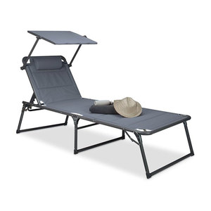 Chaise longue de plage pliable avec parasol intégré, légère, en métal, confortable et écologique - Product Image 2