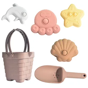 Summer Outdoor Toys BPA FREE Portable Silicone Sand Bucket Toys Customized Silicone Beach Toy Set For Kids