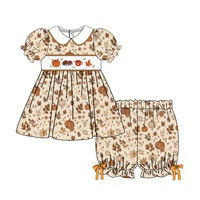 Ensemble 2 pièces pour filles : Robe smockée à imprimé feuilles de citrouille et short à volants, broderie personnalisée, vêtements d'automne pour tout-petits