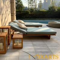 Chaise longue d'extérieur en teck écologique et imperméable avec coussins à séchage rapide, design moderne pour hôtels, complexes hôteliers et jardins, chaise longue individuelle