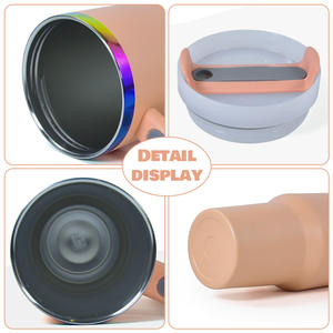 Tumbler da 40 oz Viola Scuro in Acciaio Inossidabile a Doppia Parete Isolato con Cannucce Metalliche e Punte in Silicone Tazza da Caffè con Manico - Product Image 5