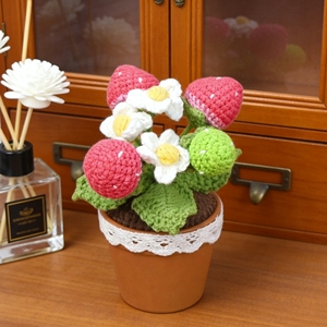 Pot de fleurs en crochet fait main en forme de <span class=keywords><strong>fraise</strong></span>, pot de fleurs en fil tricoté pour la décoration de la maison, cadeau au crochet - Product Image 3
