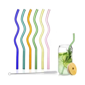 Sinh thái thân thiện cao Borosilicate Kính rơm tái sử dụng lượn sóng kính uống rơm làm bằng tay 8*200mm đa màu lượn sóng thủy tinh rơm - Product Image 2