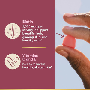 Advanced <strong>Hair</strong> <strong>Skin</strong> and <strong>Nails</strong> Gummies 200 Gummies <strong>Vegetarian</strong> Formula with Biotin for Daily Care - Product Image 2