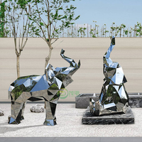 Décorations d'extérieur modernes personnalisées Éléphant grandeur nature Sculpture en acier inoxydable poli miroir Animal en métal