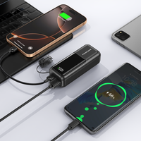 Power Bank ponsel portabel, pengisi daya nirkabel portabel 10000mah 20000mah, kabel LCD bawaan CE ROHS PD22W