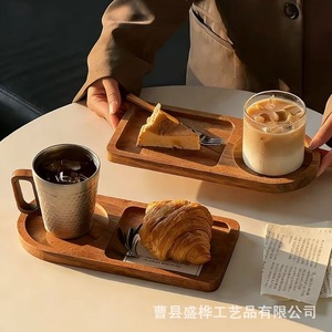 Wooden Serving <b>Tray</b> With Cup Holder And Compartment For Coffee <b>Tea</b> Dessert Breakfast Hotel Use - Product Image 2