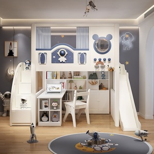<span class=keywords><strong>Lit</strong></span> mezzanine pour enfants sur le thème de l'espace JS avec toboggan et escalier, meuble gain de place intégrant un rangement pour la chambre des enfants - Product Image 2