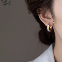 Boucles d'oreilles créoles cœur en émail arc-en-ciel plaqué or 18 carats, délicates, multicolores, pour filles, à porter au quotidien, bijoux mignons