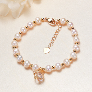 Pulsera de Perlas de Agua Dulce Barrocas con Cuentas Doradas, Pulsera de Perlas de Zhuji al por Mayor - Product Image 4