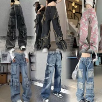 Jean cargo ample multi-poches pour femme, style techwear, coupe large, en denim utilitaire, vente en gros, pour le marché américain