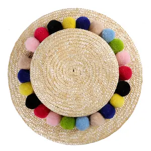 דשא טבעי לילדים סרט כובע סירות שטוח שוליים עליון כובע קש עם סרט