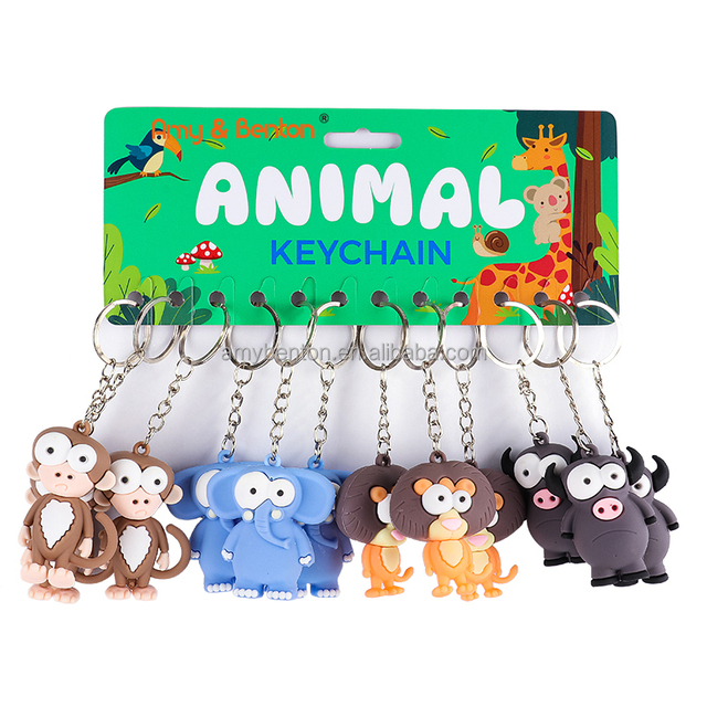 OEM Toy Promotion Jungle Decoration 3D Keychains Party Favors Animal Toys Zoo Bag Pendant Keychain for Adult Kids Prize Reward