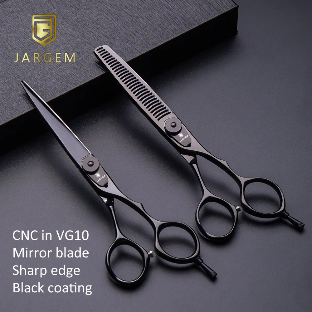 CNC Gloss Black Hair Scissors Hairdressing Professional Hair Scissors Set VG10 Barber Scissors