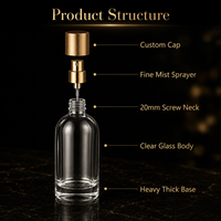 Flacon de parfum portable en verre de 50 ml, format voyage, avec bouchon à vis, cylindrique, réutilisable, atomiseur à pulvérisation fine, logo personnalisé