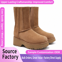 Sepatu Bot Salju Wanita Setengah Betis dengan Ritsleting Samping, Kulit Suede Elastis, Lapisan Wol, Sol EVA Ringan, Anti-Selip, Musim Dingin, Asli