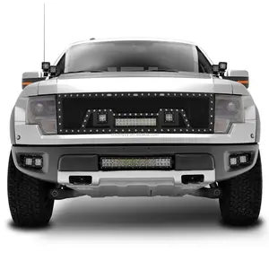 Evolution Matte Black Stainless Steel Wire Mesh Grille With 3 LED Lights Use For 10-15 Ford Raptor Auto Grille Truck Grille