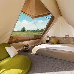 Moderne Outdoor Camping Hotel Resort Luxe Glamping Tent Anti-Corrosie Houten Frame En Waterdicht Oxford Canvas Bell Tent 5M