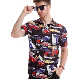 Men's Custom Logo Breathable ODM <b>Stand</b> Collar Food <b>Cars</b> Print Hawaiian Short Sleeve Casual Tropical Funky Button Down Shirt - Product Image 1