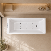 Baignoire rectangulaire à LED, blanche, avec massage à bulles, baignoire de trempage, couleur personnalisable, 150 cm, 160 cm, 170 cm